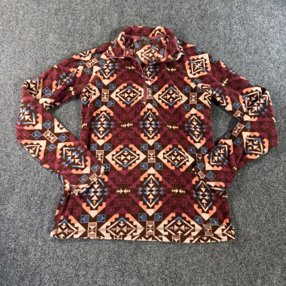Eddie Bauer Womens Quarter Zip Fleece Pullover‎ Southwestern Aztec Geometric S